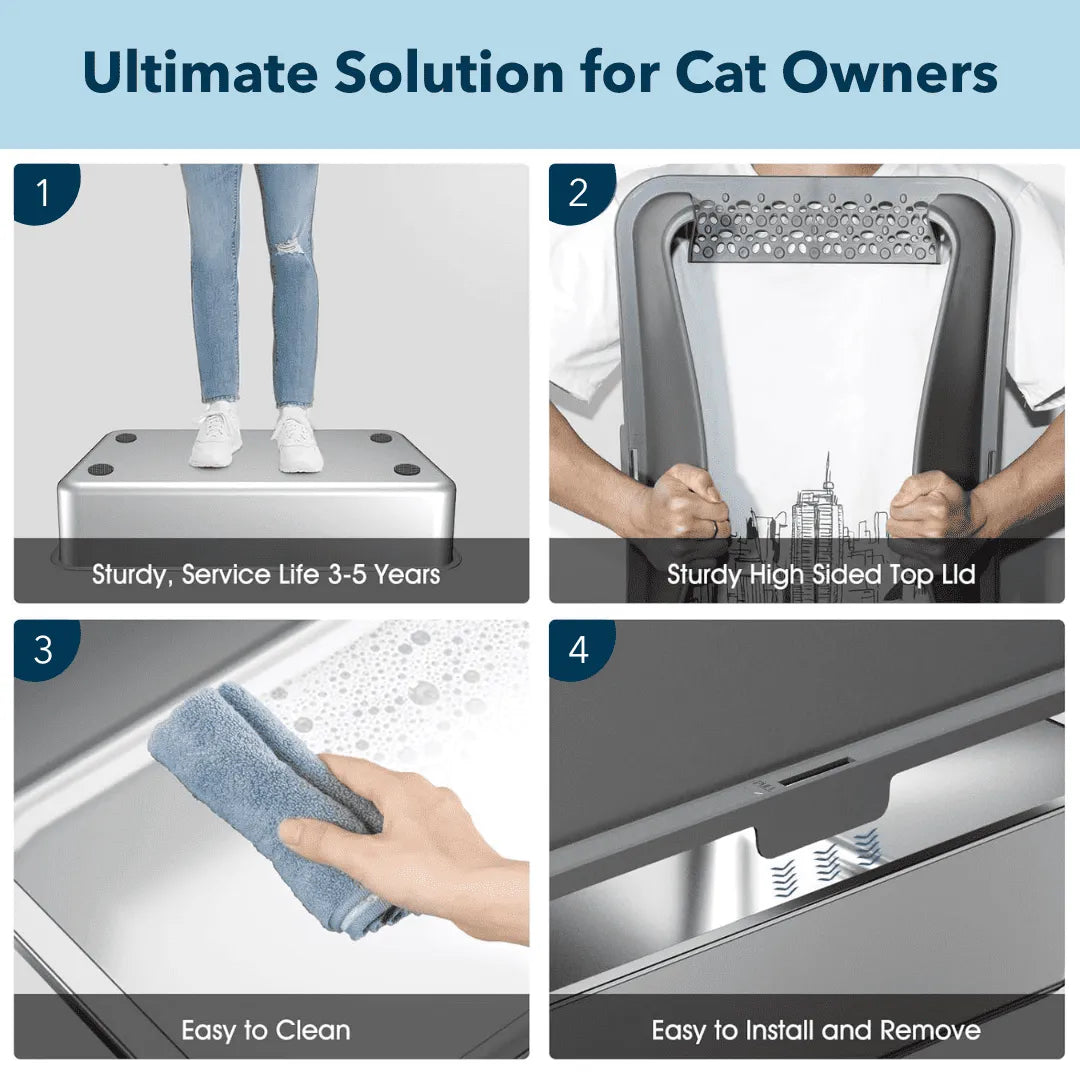 XXL Stainless Steel Cat Litter Box with Lid –  My cat's litter box outlasted my last relationship 😂 — stainless steel, rust-proof, odor-free forever"
