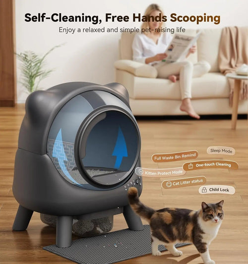 Automatic Self-Cleaning Cat Litter Box – Odor Control, App Monitor, Black