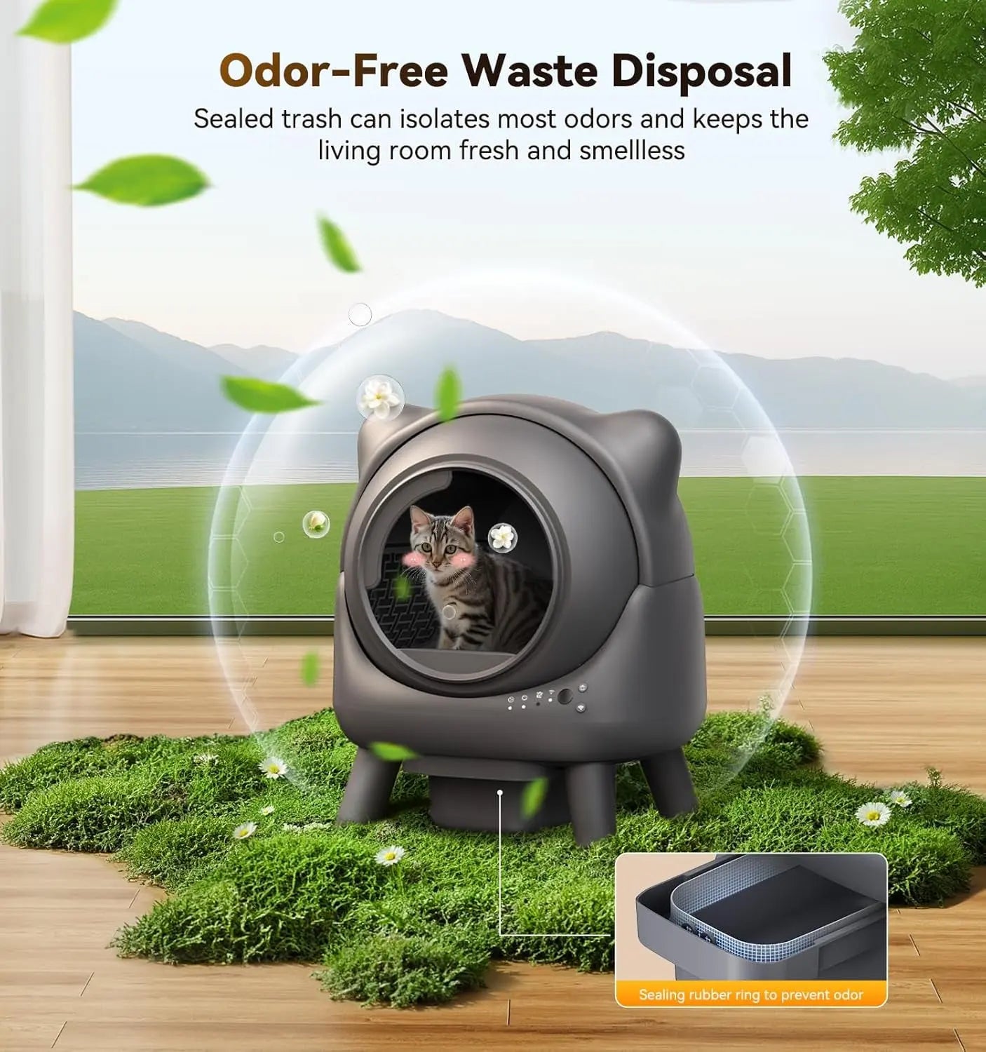 Automatic Self-Cleaning Cat Litter Box – Odor Control, App Monitor, Black