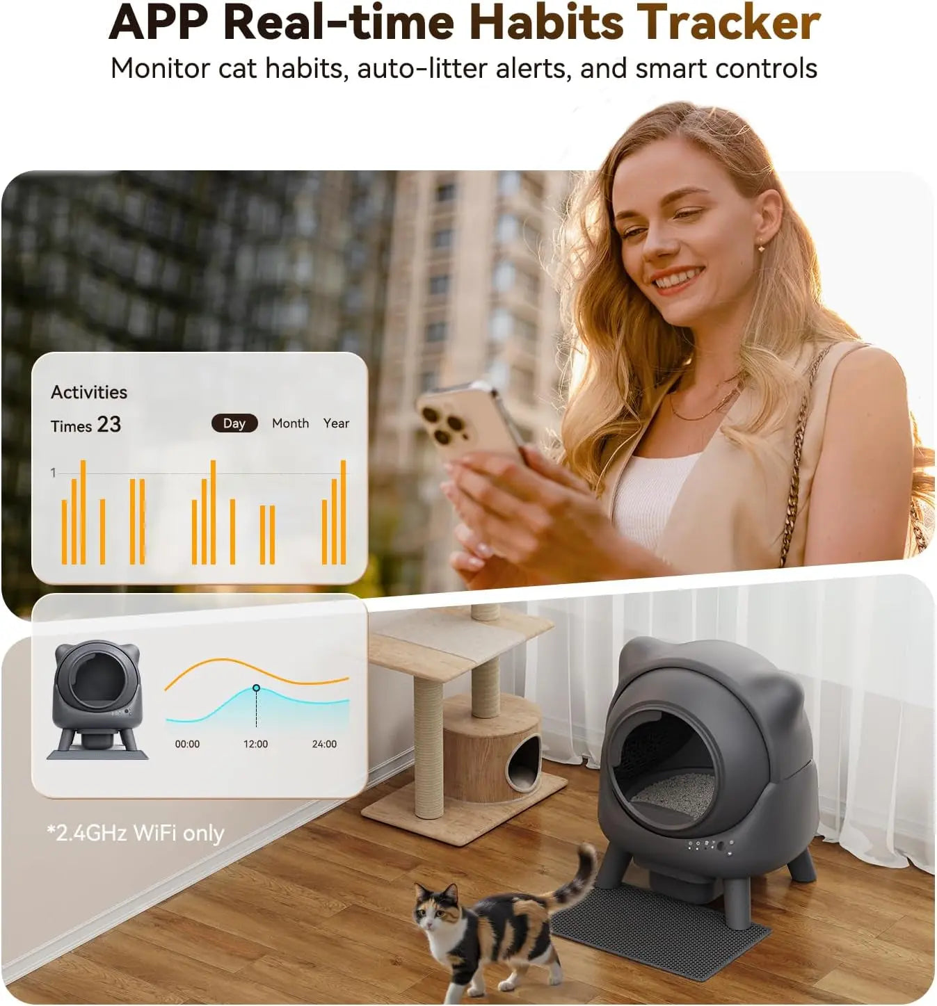 Automatic Self-Cleaning Cat Litter Box – Odor Control, App Monitor, Black