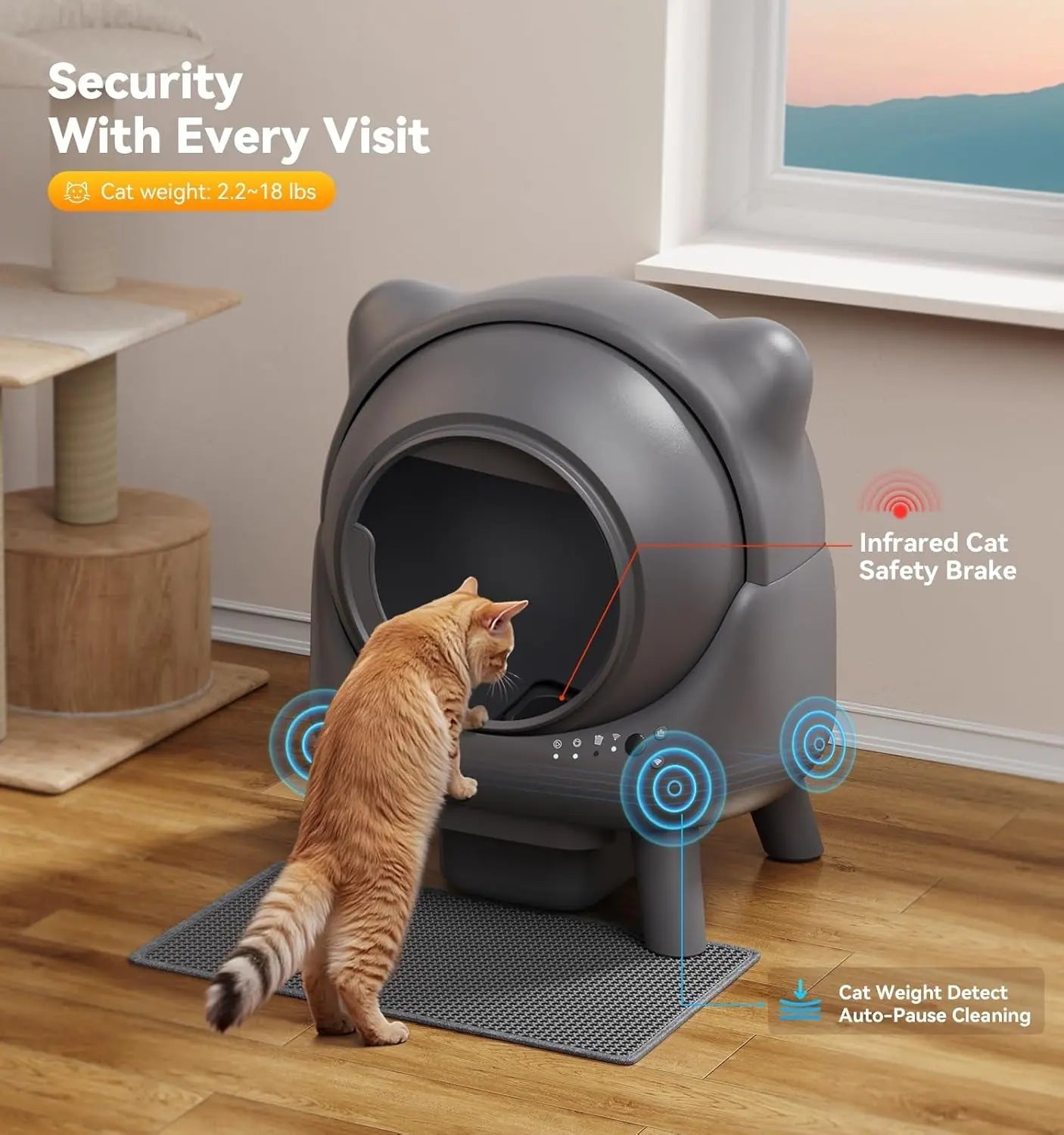 Automatic Self-Cleaning Cat Litter Box – Odor Control, App Monitor, Black