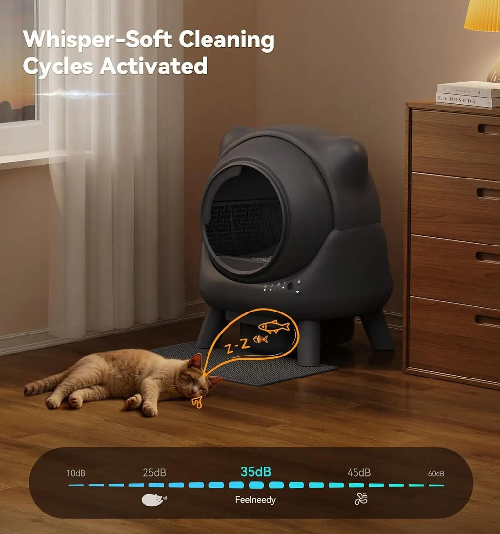 Automatic Self-Cleaning Cat Litter Box – Odor Control, App Monitor, Black