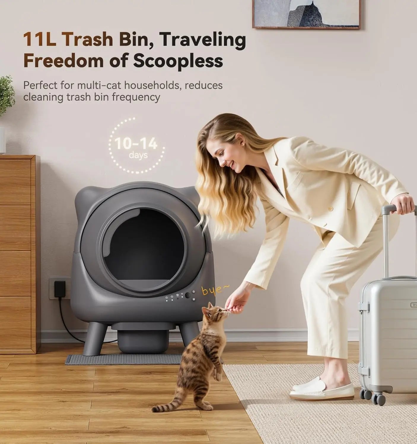 Automatic Self-Cleaning Cat Litter Box – Odor Control, App Monitor, Black