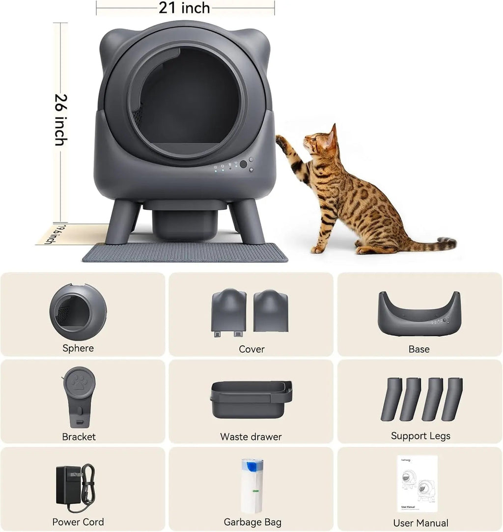 Automatic Self-Cleaning Cat Litter Box – Odor Control, App Monitor, Black