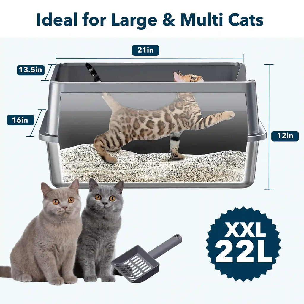 XXL Stainless Steel Cat Litter Box with Lid –  My cat's litter box outlasted my last relationship 😂 — stainless steel, rust-proof, odor-free forever"