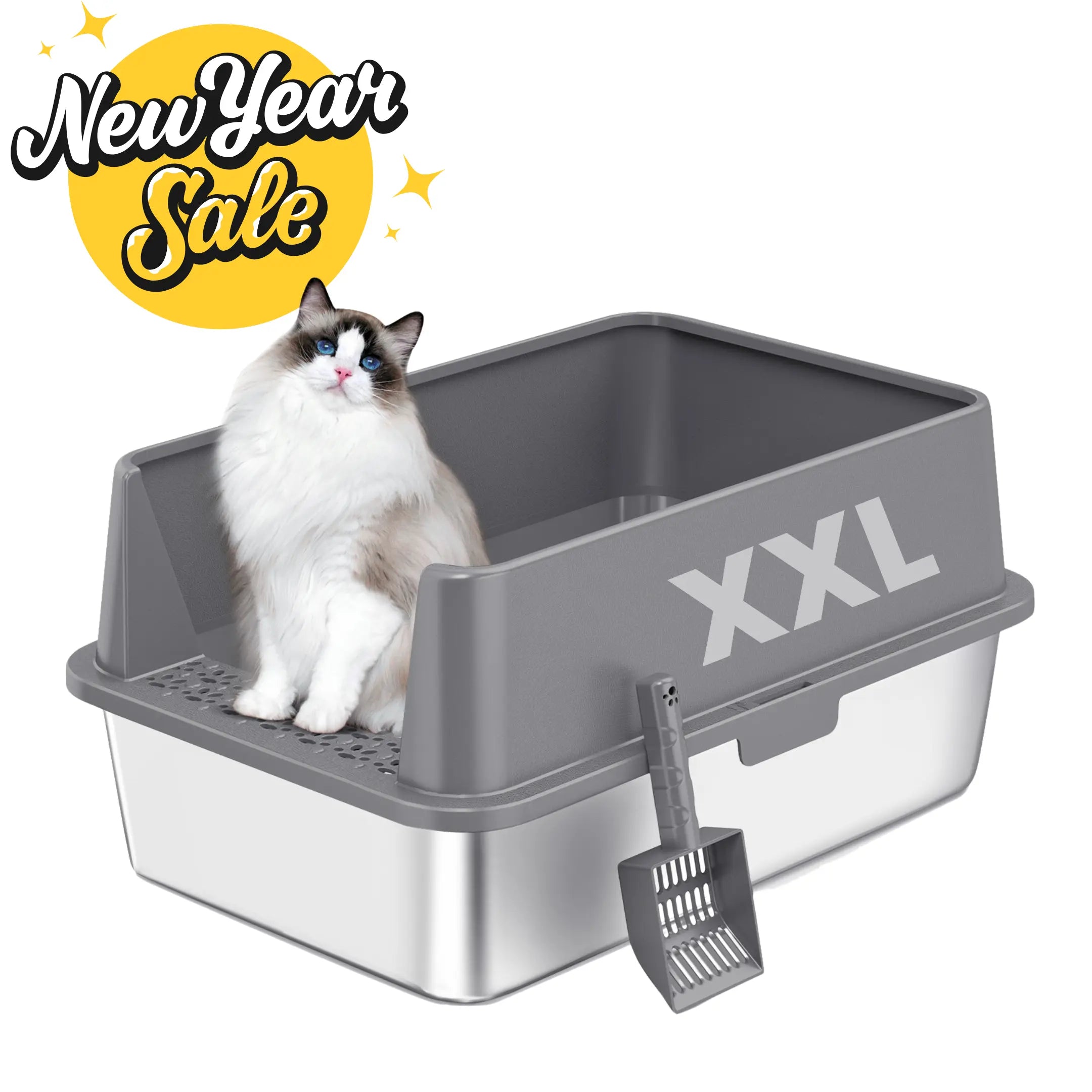 XXL Stainless Steel Cat Litter Box with Lid –  My cat's litter box outlasted my last relationship 😂 — stainless steel, rust-proof, odor-free forever"